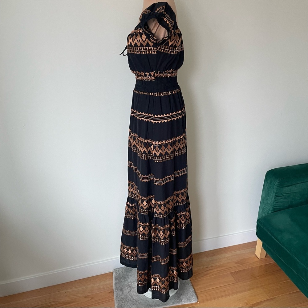 Coocu Resorts Greek Black Bronze Embroidered Corset Maxi Beach Dress EUC Size S - Picture 2 of 12